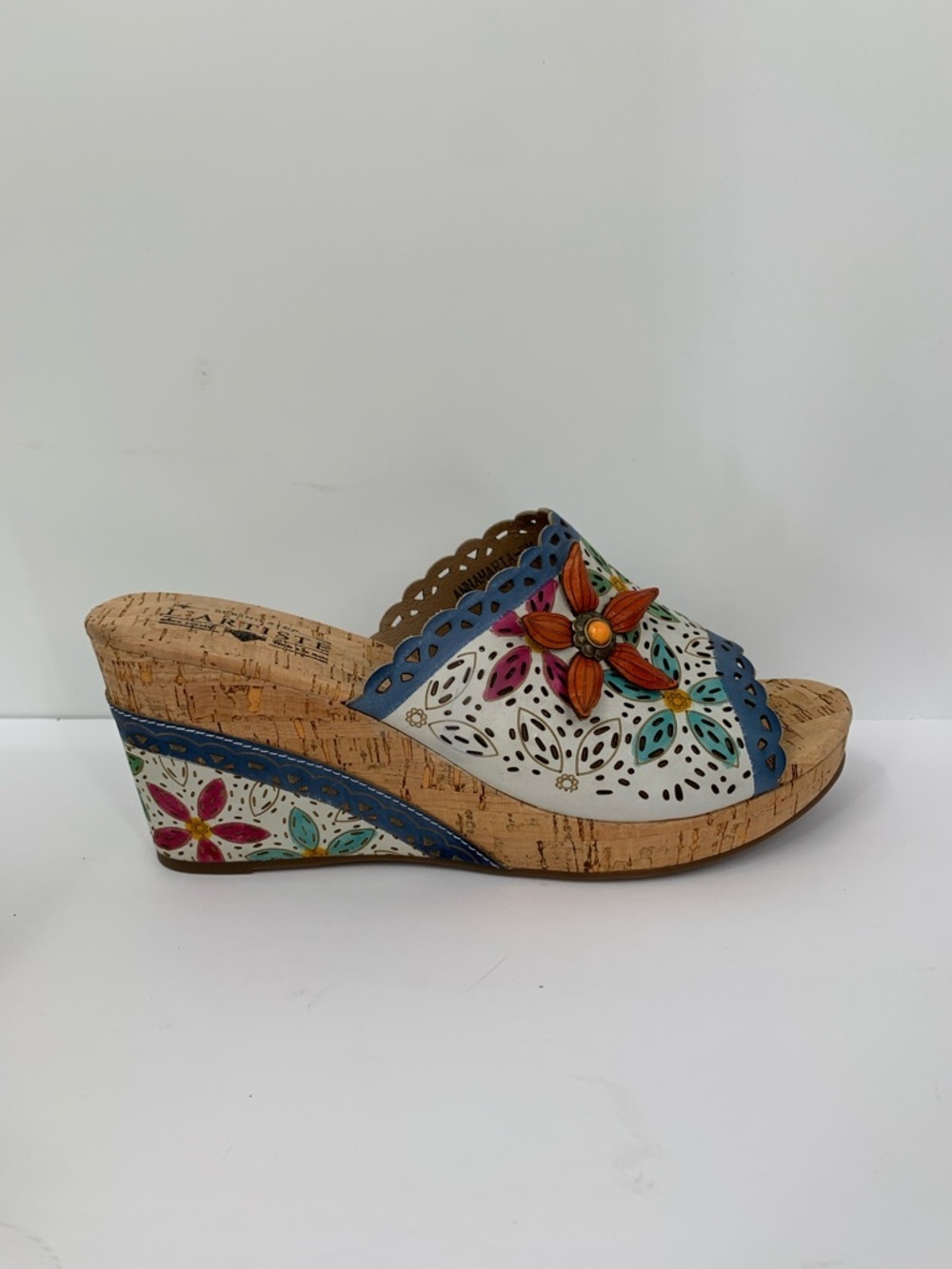 L'Artiste AnnaMaria slide wedge sandal shoe boho floral cork leather new 42 11